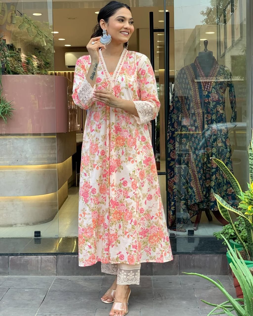 Cotton Embroidered Anarkali Kurta Set